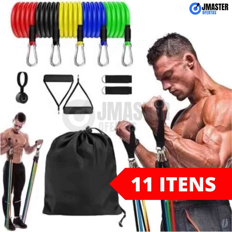 Kit Elástico - Master, 11 itens para Musculação em Casa