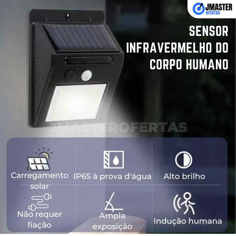 LumiSolar MASTER, com sensor de movimento e painel solar.