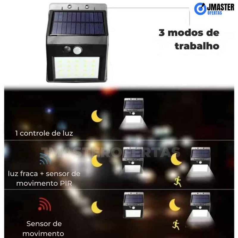 LumiSolar MASTER, com sensor de movimento e painel solar.